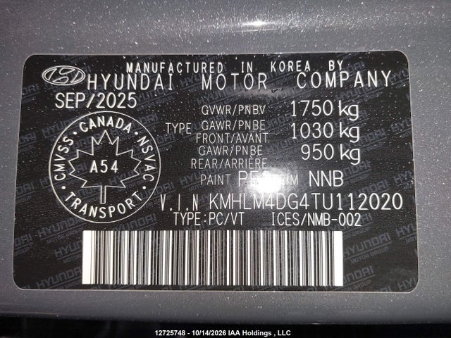 12725748 :رقم المزاد ، KMHLM4DG4TU112020 vin ، 2026 Hyundai Elantra Sel Sport مزاد بيع