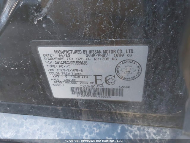 Auction sale of the 2023 Nissan Kicks Sv, vin: 3N1CP5CV9PL529685, lot number: 12725795