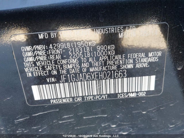 Subaru Impreza 2.0i Premium 2014 JF1GJAD6XEH021663 Image 9
