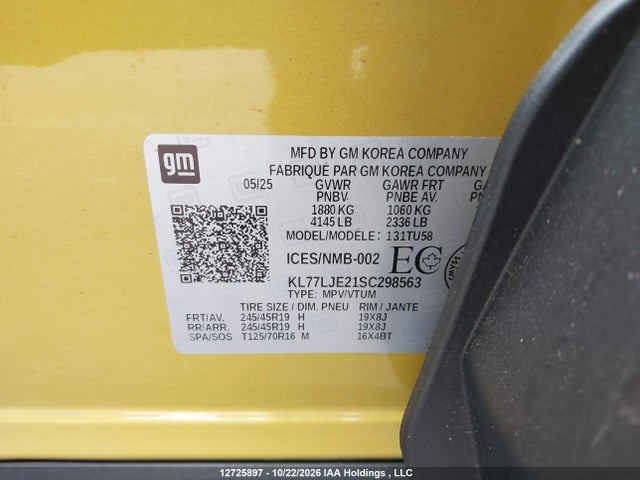 12725897 :رقم المزاد ، KL77LJE21SC298563 vin ، 2025 Chevrolet Trax 2rs Fwd مزاد بيع