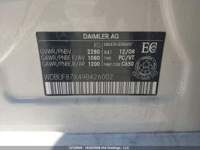 Aukcja sprzedaży 2009 Mercedes-benz E 350 4matic, vin: WDBUF87X49B426002, numer aukcji: 12725926