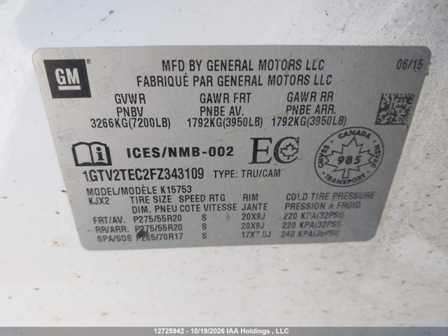 GMC SIERRA 1500 2015 1GTV2TEC2FZ343109 Image 18
