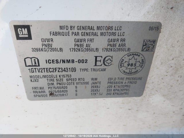 GMC SIERRA 1500 2015 1GTV2TEC2FZ343109 Image 9