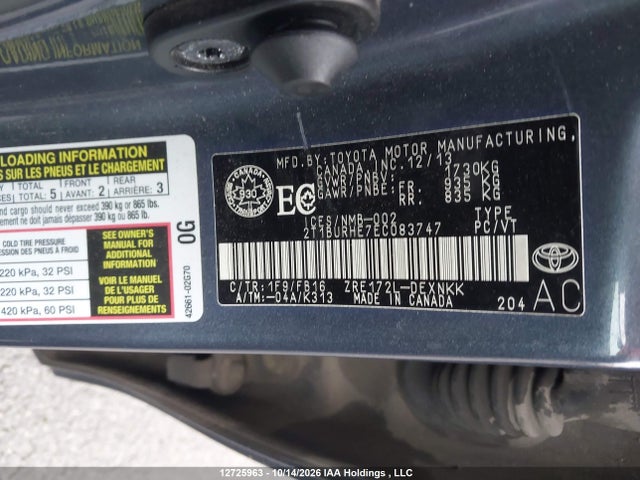 2T1BURHE7EC083747 Toyota Corolla L/le/le Pls/prm/s/s Pls