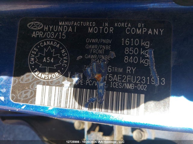 Aukcja sprzedaży 2015 Hyundai Accent Se, vin: KMHCT5AE2FU231913, numer aukcji: 12725986