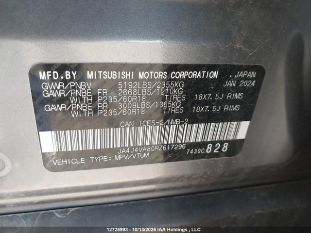 JA4J4VA80RZ617296 Mitsubishi Outlander Se/black Edition/ralliart