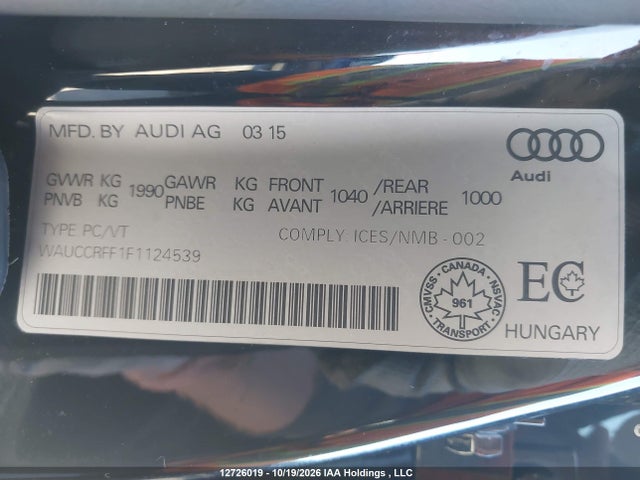 Продажа на аукционе авто 2015 Audi A3 Premium Plus, vin: WAUCCRFF1F1124539, номер лота: 12726019
