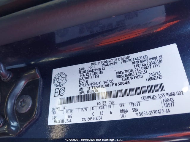 Ford F-150 Xlt 2015 1FTEW1E86FFB50645 Image 15