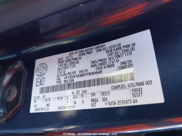 Ford F-150 Xlt 2015 1FTEW1E86FFB50645 Image 9