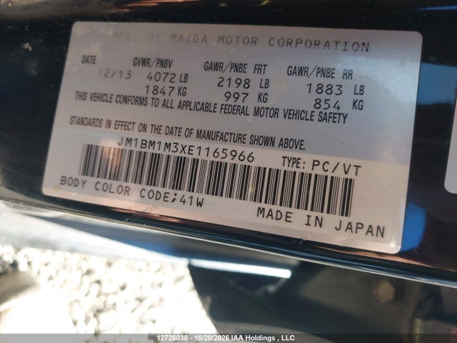 Продаж на аукціоні авто 2014 Mazda Mazda3 Gt-sky, vin: JM1BM1M3XE1165966, номер лоту: 12726038