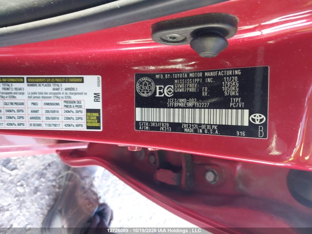 Продаж на аукціоні авто 2021 Toyota Corolla, vin: 5YFBPMBE9MP192227, номер лоту: 12726089