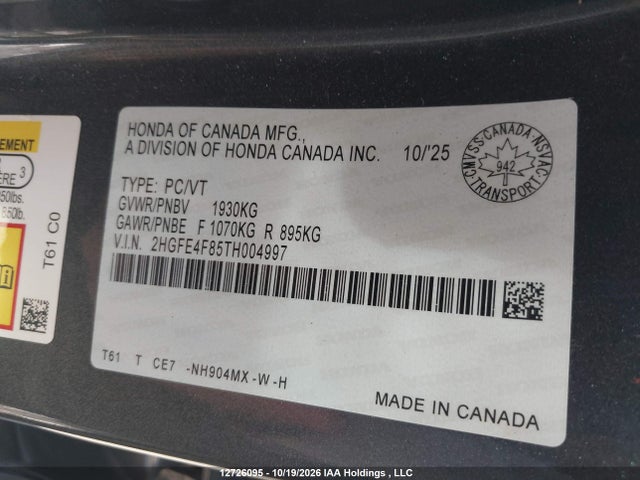 Honda Civic 2026 2HGFE4F85TH004997 Image 9