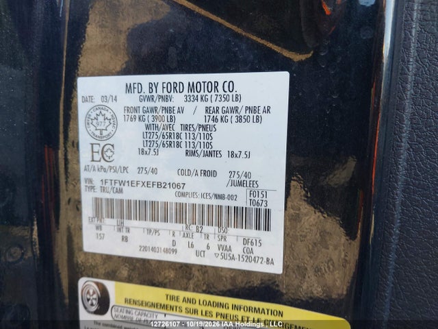 Ford F-150 Fx4 2014 1FTFW1EFXEFB21067 Image 9
