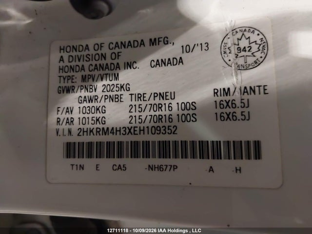 12711118 :رقم المزاد ، 2HKRM4H3XEH109352 vin ، 2014 Honda Cr-v Lx مزاد بيع