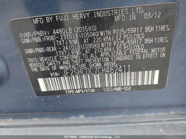 Продажа на аукционе авто 2012 Subaru Forester 2.5x Limited Package, vin: JF2SHCDC7CH462411, номер лота: 12718956