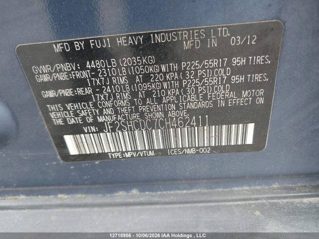Продажа на аукционе авто 2012 Subaru Forester 2.5x Limited Package, vin: JF2SHCDC7CH462411, номер лота: 12718956