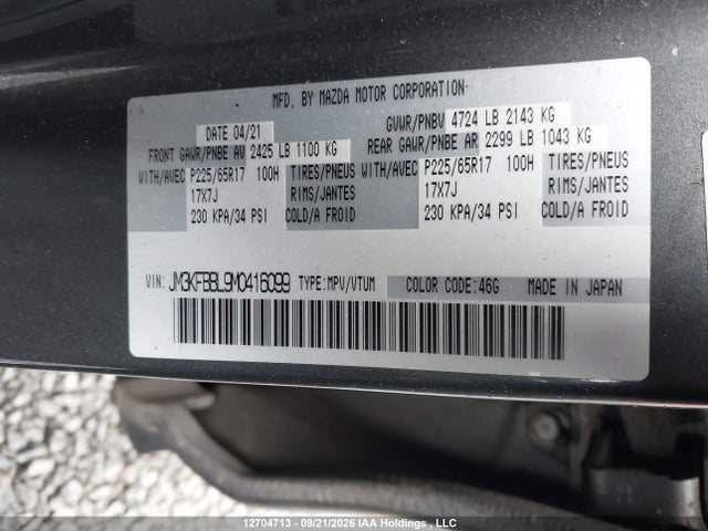 Aukcja sprzedaży 2021 Mazda Cx-5 Gx, vin: JM3KFBBL9M0416099, numer aukcji: 12704713