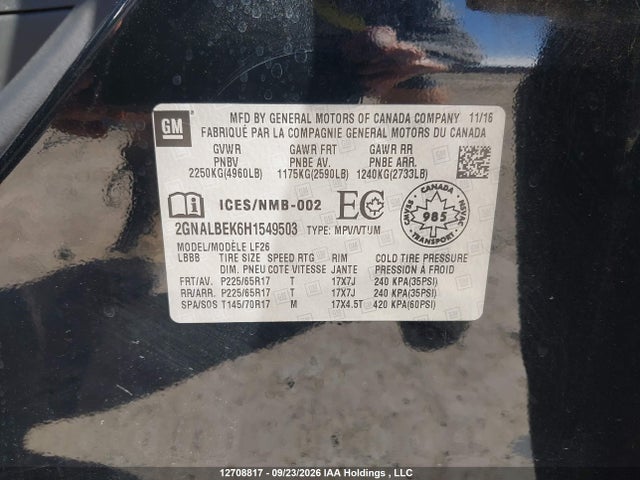 2017 Chevrolet Equinox Ls მანქანა იყიდება აუქციონზე, vin: 2GNALBEK6H1549503, აუქციონის ნომერი: 12708817