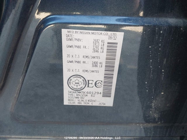 Продаж на аукціоні авто 2013 Nissan Pathfinder Platinum/s/sl/sv, vin: 5N1AR2MM7DC601294, номер лоту: 12709295