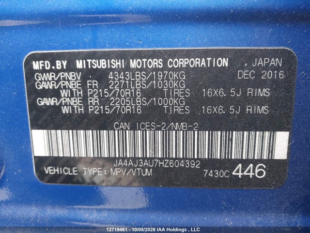 Продажа на аукционе авто 2017 Mitsubishi Rvr Se, vin: JA4AJ3AU7HZ604392, номер лота: 12719461
