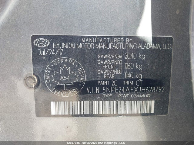 2018 Hyundai Sonata Gl მანქანა იყიდება აუქციონზე, vin: 5NPE24AFXJH628792, აუქციონის ნომერი: 12697935