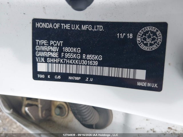 Продажа на аукционе авто 2019 Honda Civic Sport, vin: SHHFK7H4XKU301639, номер лота: 12704939