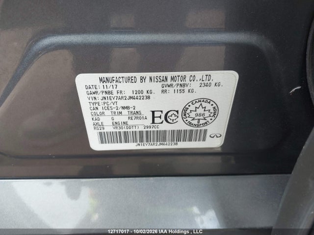 JN1EV7AR2JM442238 Infiniti Q50 3.0t Luxe/3.0t Signature Edition/3.0t Sport