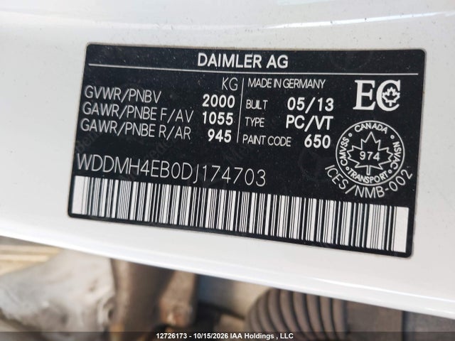 Auction sale of the 2013 Mercedes-benz B250, vin: WDDMH4EB0DJ174703, lot number: 12726173