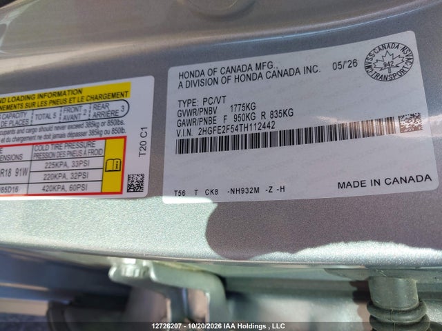 Aukcja sprzedaży 2026 Honda Civic Sport, vin: 2HGFE2F54TH112442, numer aukcji: 12726207