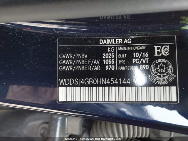 Aukcja sprzedaży 2017 Mercedes-benz Cla 250 4matic, vin: WDDSJ4GB0HN454144, numer aukcji: 12726213