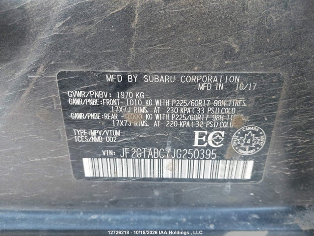 Aukcja sprzedaży 2018 Subaru Crosstrek Touring, vin: JF2GTABC7JG250395, numer aukcji: 12726218