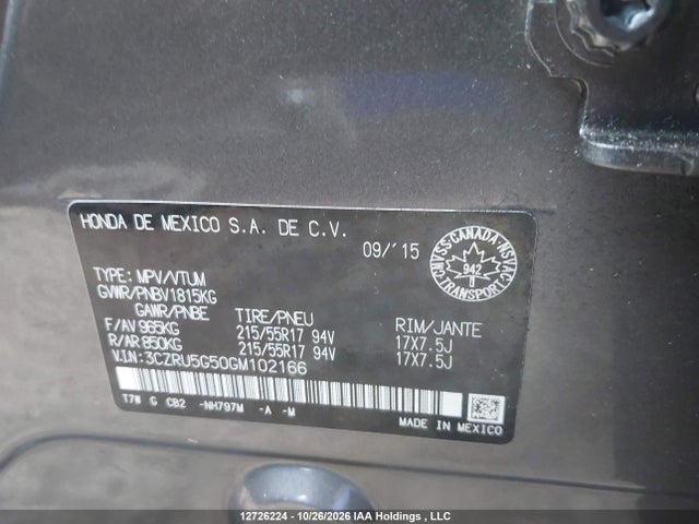 Honda HR-V EX 2016 3CZRU5G50GM102166 Image 9