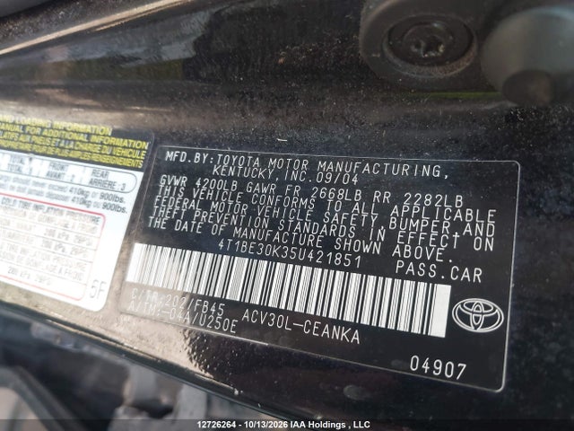Aukcja sprzedaży 2005 Toyota Camry Le, vin: 4T1BE30K35U421851, numer aukcji: 12726264