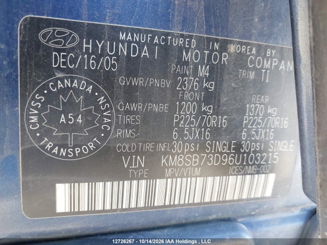 Aukcja sprzedaży 2006 Hyundai Santa Fe Gls/limited, vin: KM8SB73D96U103215, numer aukcji: 12726267