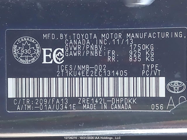 2T1KU4EE2EC131405 Toyota Matrix S