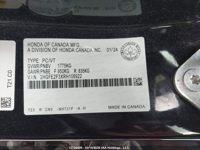 Honda CIVIC EX 2024 2HGFE2F3XRH108922 Image 19