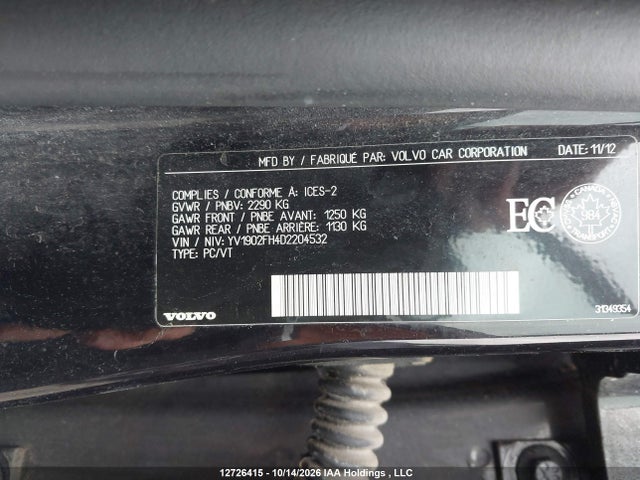 Aukcja sprzedaży 2013 Volvo S60 T6, vin: YV1902FH4D2204532, numer aukcji: 12726415