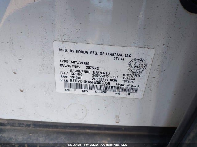 Acura MDX 2015 5FRYD4H46FB502056 Image 9