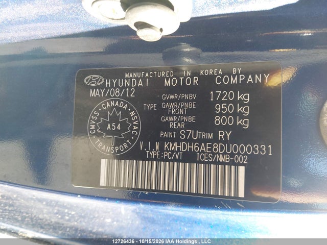 Продажа на аукционе авто 2013 Hyundai Elantra, vin: KMHDH6AE8DU000331, номер лота: 12726436