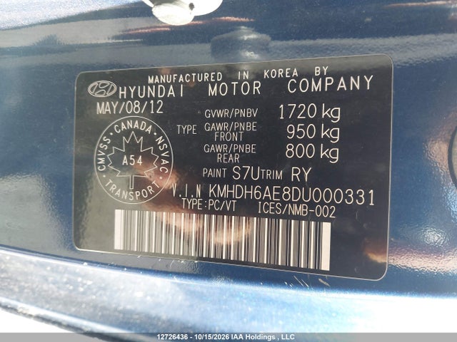 Продажа на аукционе авто 2013 Hyundai Elantra, vin: KMHDH6AE8DU000331, номер лота: 12726436