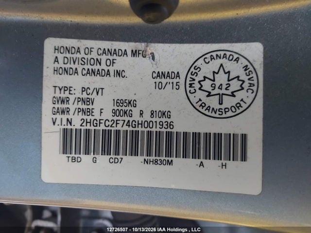 Honda Civic Ex 4dr 2016 2HGFC2F74GH001936 Image 9