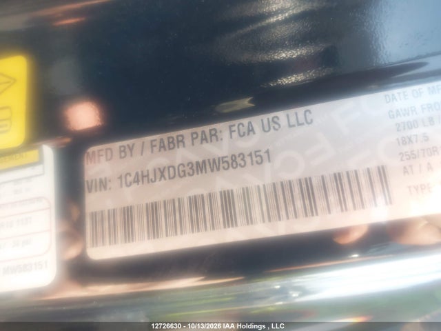 Продаж на аукціоні авто 2021 Jeep Wrangler Unlimited Sport, vin: 1C4HJXDG3MW583151, номер лоту: 12726630