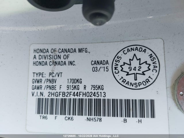 Honda Civic Lx 2015 2HGFB2F44FH024513 Image 9