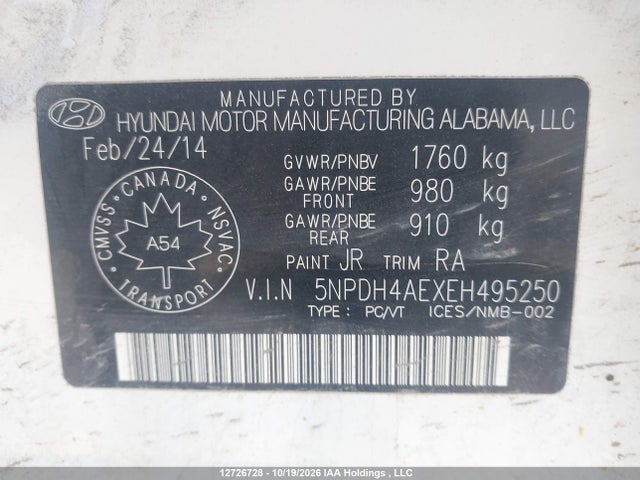 Hyundai Elantra Limited 2014 5NPDH4AEXEH495250 Image 19