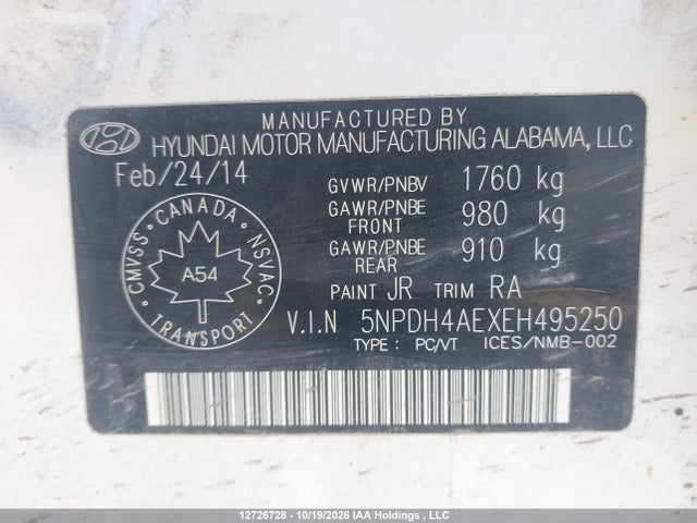 Hyundai Elantra Limited 2014 5NPDH4AEXEH495250 Image 9
