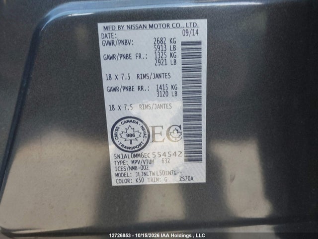 Infiniti QX60 2014 5N1AL0MM6EC554542 Image 9