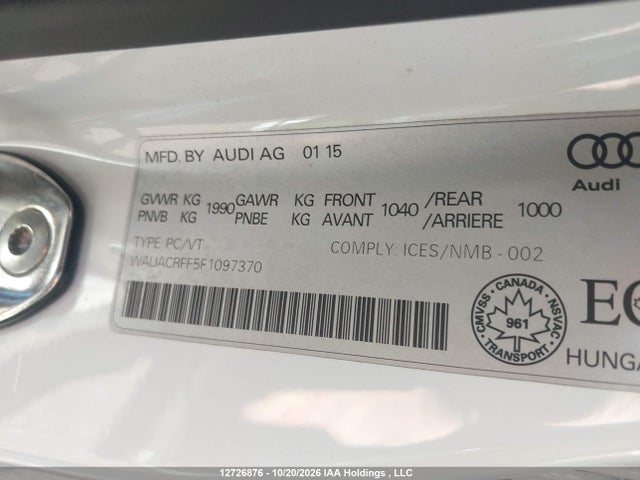 Продаж на аукціоні авто 2015 Audi A3 1.8t Komfort, vin: WAUACRFF5F1097370, номер лоту: 12726876