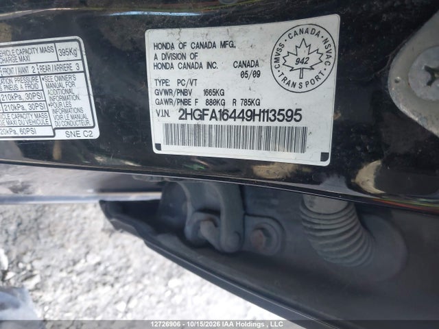 Продаж на аукціоні авто 2009 Honda Civic Sdn, vin: 2HGFA16449H113595, номер лоту: 12726906