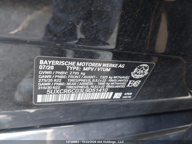 BMW X5 Xdrive40i 2020 5UXCR6C03L9D51410 Image 9