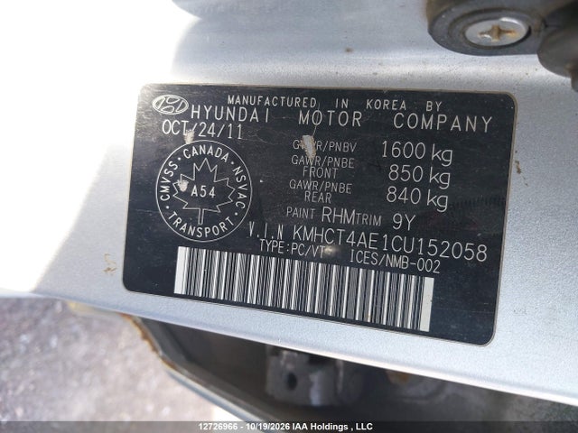 Auction sale of the 2012 Hyundai Accent L, vin: KMHCT4AE1CU152058, lot number: 12726966